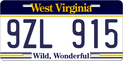 WV license plate 9ZL915