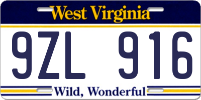 WV license plate 9ZL916