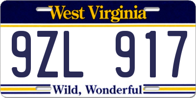 WV license plate 9ZL917