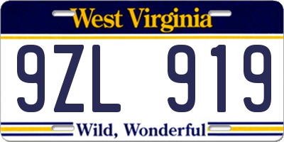 WV license plate 9ZL919