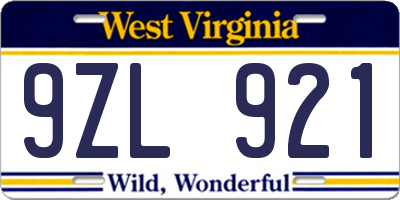 WV license plate 9ZL921