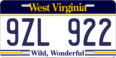 WV license plate 9ZL922