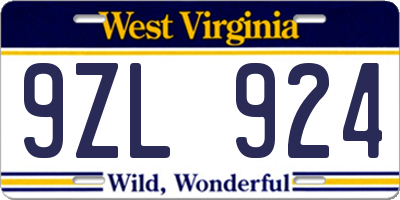 WV license plate 9ZL924