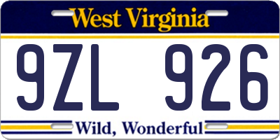 WV license plate 9ZL926