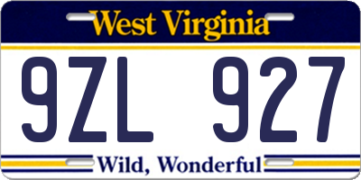 WV license plate 9ZL927
