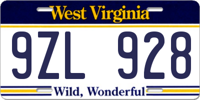 WV license plate 9ZL928