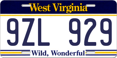 WV license plate 9ZL929