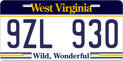 WV license plate 9ZL930