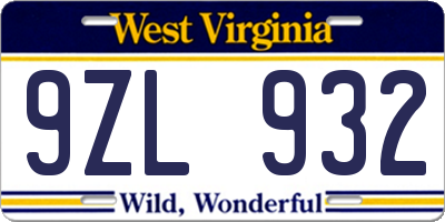 WV license plate 9ZL932