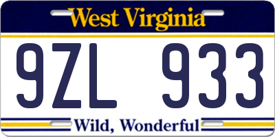 WV license plate 9ZL933