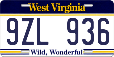 WV license plate 9ZL936