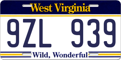 WV license plate 9ZL939