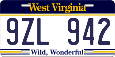 WV license plate 9ZL942