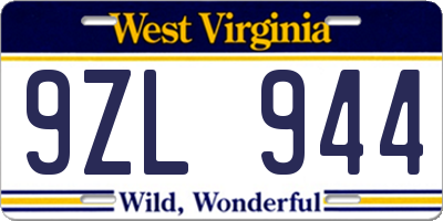 WV license plate 9ZL944