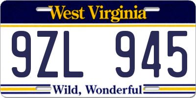 WV license plate 9ZL945