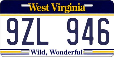 WV license plate 9ZL946