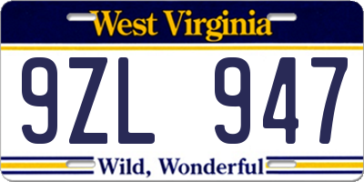 WV license plate 9ZL947