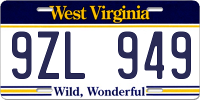 WV license plate 9ZL949