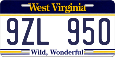 WV license plate 9ZL950