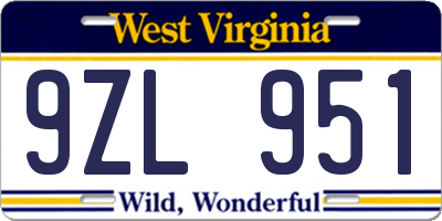 WV license plate 9ZL951