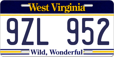 WV license plate 9ZL952