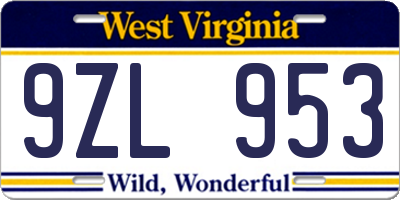 WV license plate 9ZL953