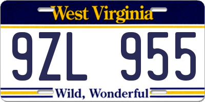 WV license plate 9ZL955