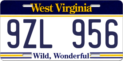 WV license plate 9ZL956