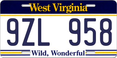 WV license plate 9ZL958