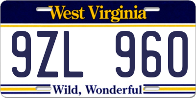 WV license plate 9ZL960