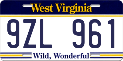 WV license plate 9ZL961