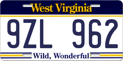 WV license plate 9ZL962