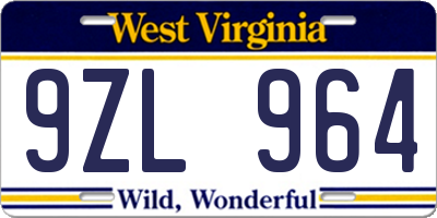 WV license plate 9ZL964