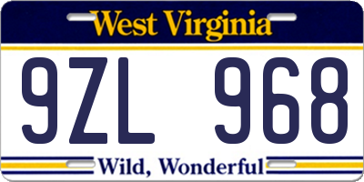 WV license plate 9ZL968