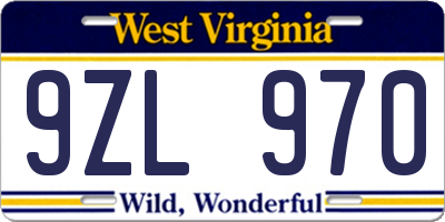 WV license plate 9ZL970
