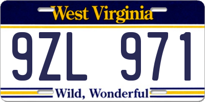 WV license plate 9ZL971