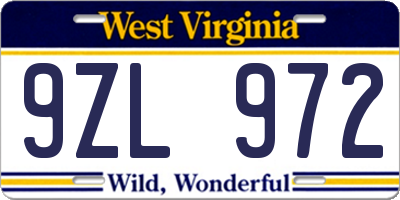 WV license plate 9ZL972
