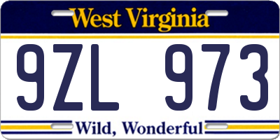 WV license plate 9ZL973