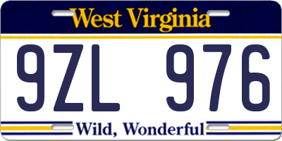 WV license plate 9ZL976