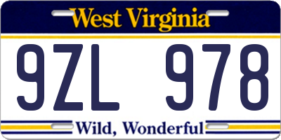 WV license plate 9ZL978