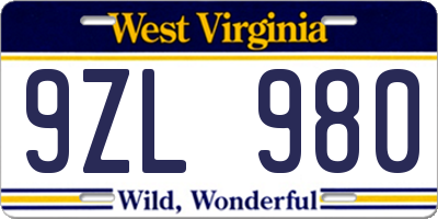 WV license plate 9ZL980