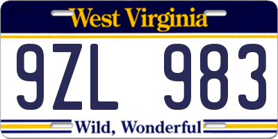 WV license plate 9ZL983
