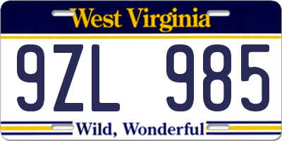 WV license plate 9ZL985
