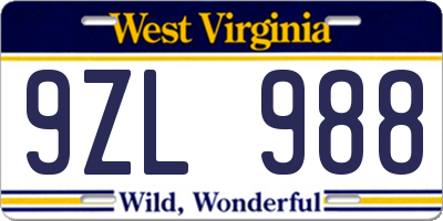WV license plate 9ZL988