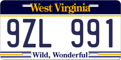 WV license plate 9ZL991