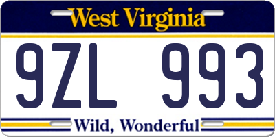 WV license plate 9ZL993