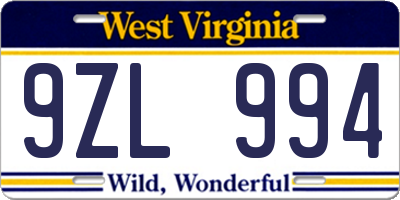 WV license plate 9ZL994