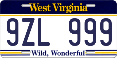 WV license plate 9ZL999