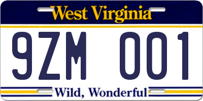 WV license plate 9ZM001