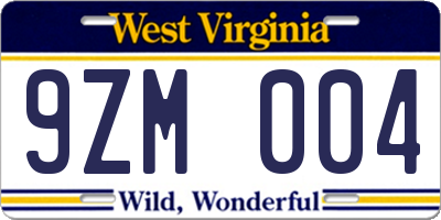 WV license plate 9ZM004